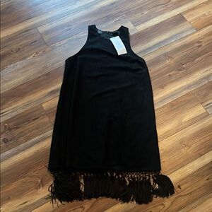Elegant Black Fringe Hem Dress